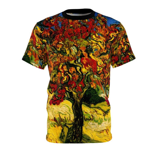 Colorful Van Gogh-inspired mulberry tree art print on a high-quality t-shirt