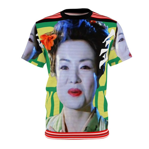 Futuristic sci-fi t-shirt featuring a dark sky green blimp design