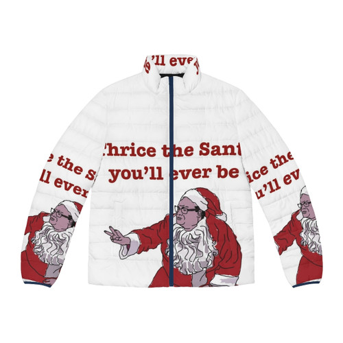 Matt Foley inspired Christmas puffer jacket with Santa Claus design