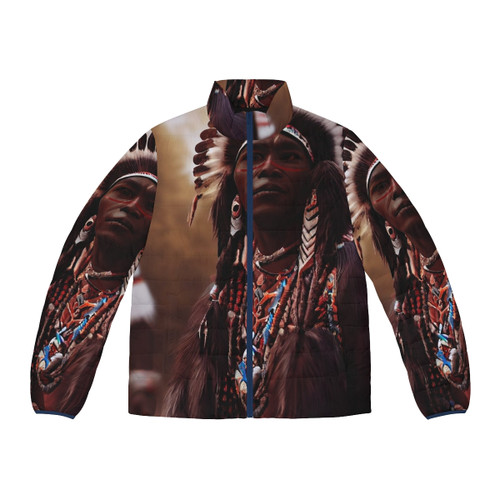 Three Chiefs Puffer Jacket featuring Native American-inspired design