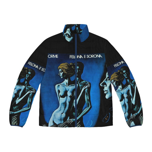 Vintage Felona e Sorona Puffer Jacket in blue color featuring Italian progressive rock band Le Orme