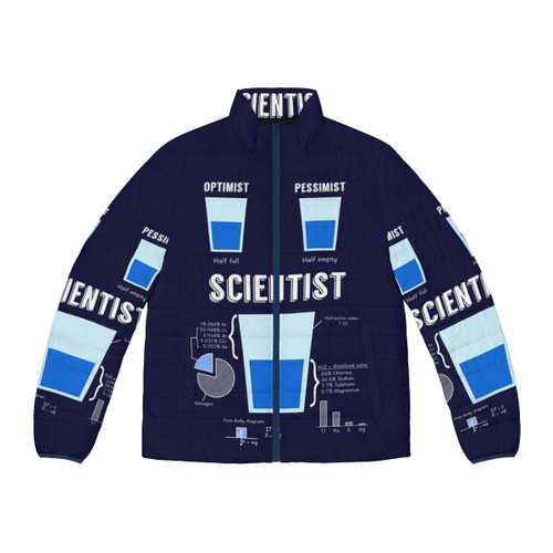 Optimist vs Pessimist Scientist Puffer Jacket with Funny Science Puns