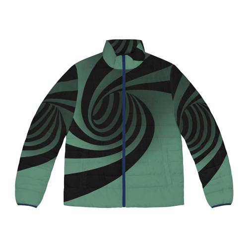 Optical Illusion Puffer Jacket with Geometric Abstract Pattern