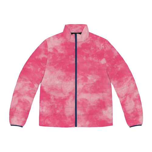 Colorful abstract puffer jacket with vibrant patterns