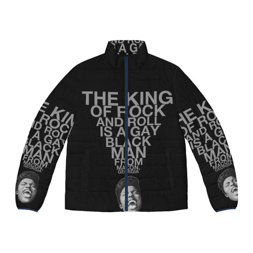 A stylish puffer jacket featuring the iconic Little Richard, celebrating black music and LGBTQ+ history.