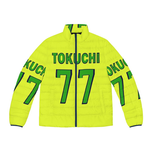 One Outs Tokuchi Toua inspired puffer jacket featuring baseball and anime design
