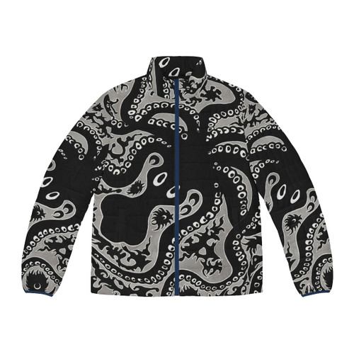 Octopus puffer jacket with intricate Minoan-inspired design