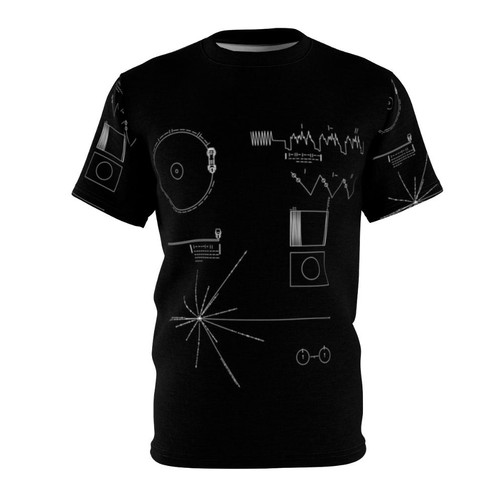 Voyager Golden Record inspired abstract design t-shirt with space and alien imagery