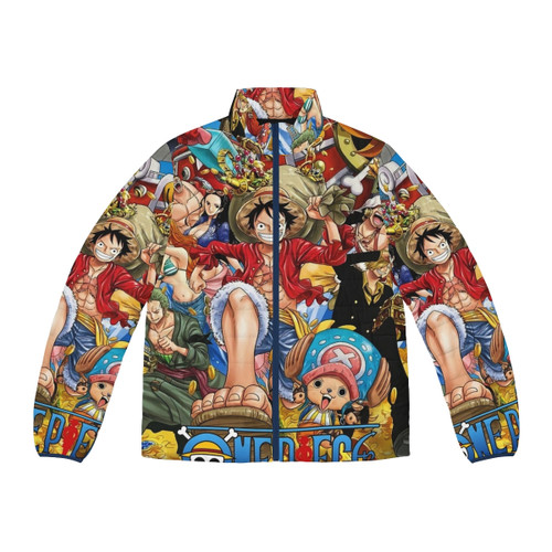 One Piece Wano Country Puffer Jacket featuring the Straw Hat Pirates crew