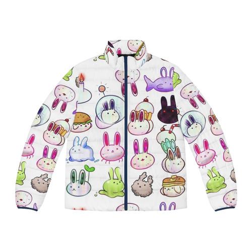 Omori Bunnies Puffer Jacket featuring cute bunnies from the anime Omori