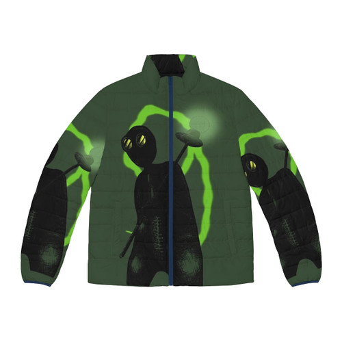 9 movie-themed puffer jacket with distressed and apocalyptic design