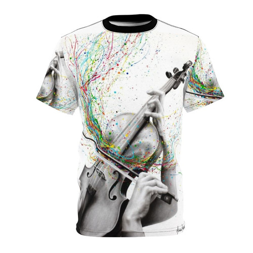 Abstract illustration of a violin on a t-shirt, perfect for music lovers and fans of expressive art
