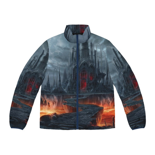 Dark Castle Puffer Jacket with Gothic and Mystic Design