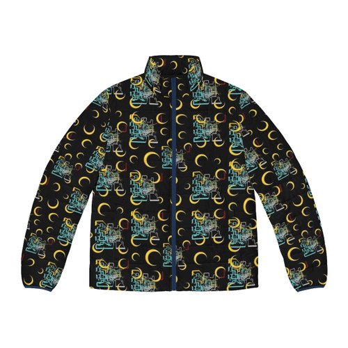 Colorful dan flashes pattern puffer jacket with abstract and graphic designs