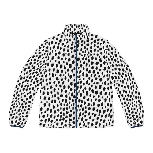 Dalmatian spots black and white puffer jacket with modern, hand-drawn spot pattern