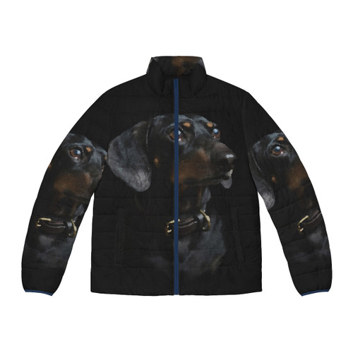 Dachshund portrait digital watercolor puffer jacket