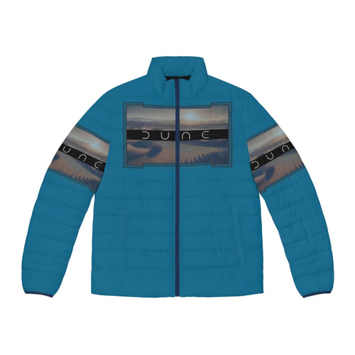 Dune-inspired futuristic puffer jacket in desert colors