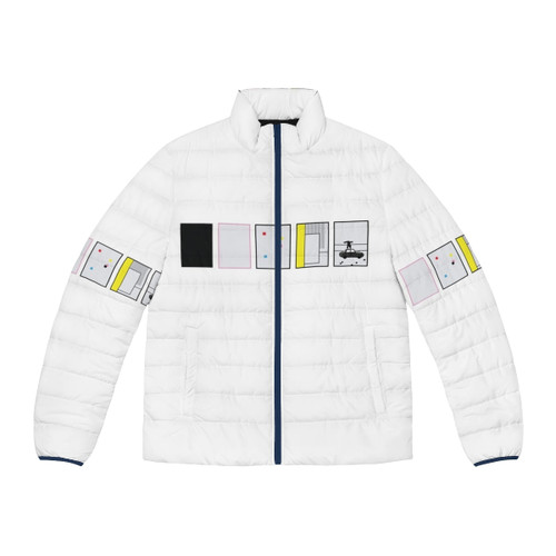 The 1975 Discography 3 Puffer Jacket - Stylish and minimalist band merchandise for fans of the alternative rock band