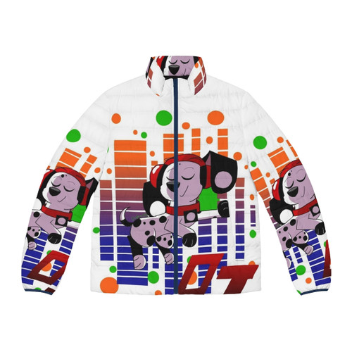 Dalmatian print DJ puffer jacket with 101 dalmatians design