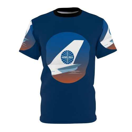Vintage-inspired Pan American World Airways t-shirt design featuring a stylized airline logo and colors