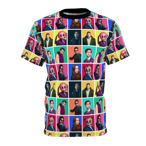 The Umbrella Academy Character Collage T-Shirt featuring Vanya, Luther, Five, Klaus, Diego, Allison, Cha Cha, Hazel, and Ben