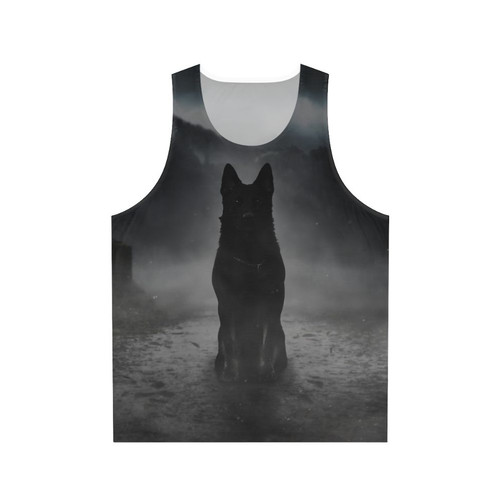 Black German Shepherd Dog in Foggy Forest