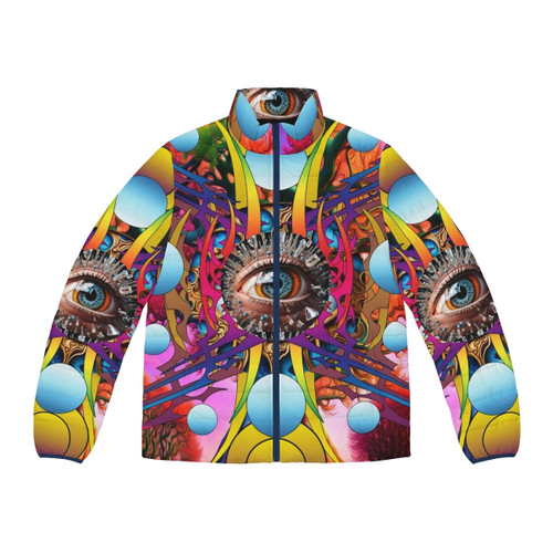 Cosmic Tree Puffer Jacket with abstract, psychedelic nature design