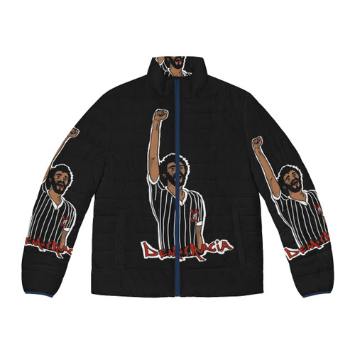 Corinthians Socrates Democracy Puffer Jacket featuring the legendary Brazilian footballer and political activist