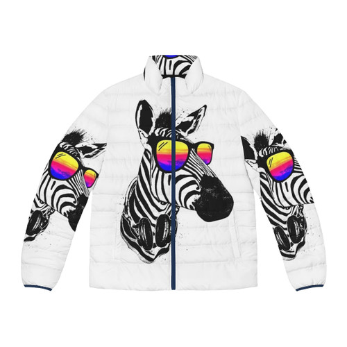 Stylish zebra print puffer jacket for outdoor activities