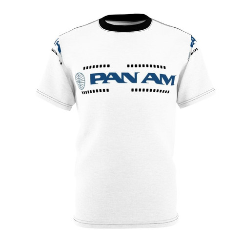 Vintage-style graphic t-shirt featuring a Pan Am-inspired 747-400 aircraft