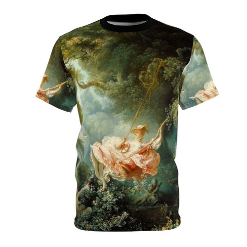 Fragonard inspired t-shirt featuring "The Swing" painting by French Rococo artist Jean Honore Fragonard.