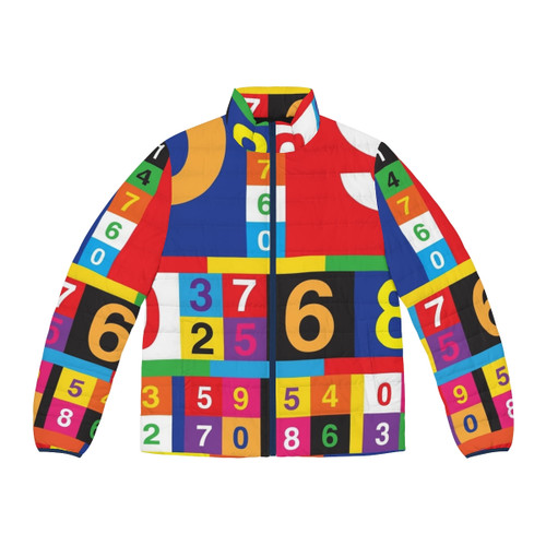 Coloured Numbers Puffer Jacket - Retro 80s Cyber Chameleon Design