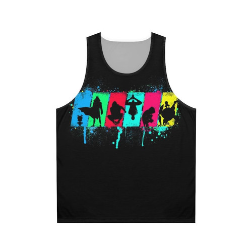 Neon silhouette of Spider-Verse character on unisex spider souls tank top