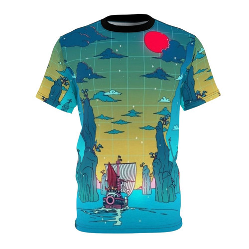 Colorful illustration of the Sunny ship from One Piece sailing on the high seas