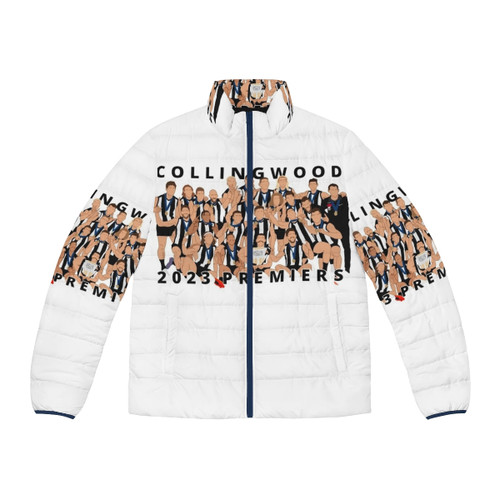 Collingwood Premiers Puffer Jacket featuring the team's logo and colors