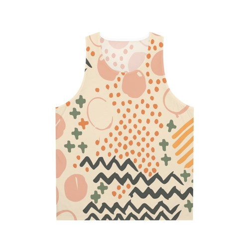 Mid-century style unisex tank top with colorful kaleidoscope pattern