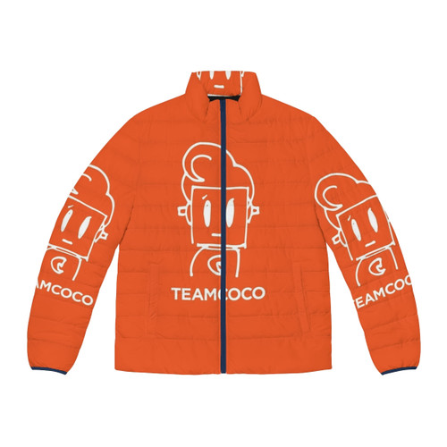 Coco Robot Doodle Whiteout Puffer Jacket featuring Conan O'Brien's iconic team coco design