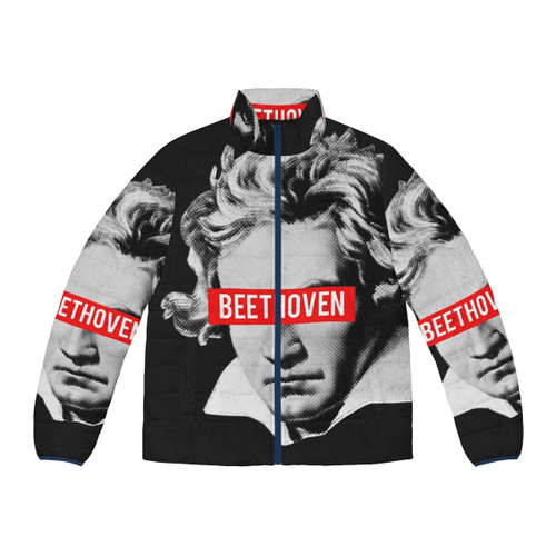 Beethoven Classical Music Puffer Jacket with Orchestral Halftone Design