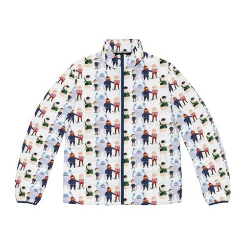 A classic puffer jacket featuring the iconic character Rudolph the Red-Nosed Reindeer