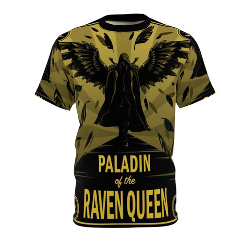 Paladin-inspired t-shirt featuring a design with the Raven Queen, a popular character from the Critical Role series