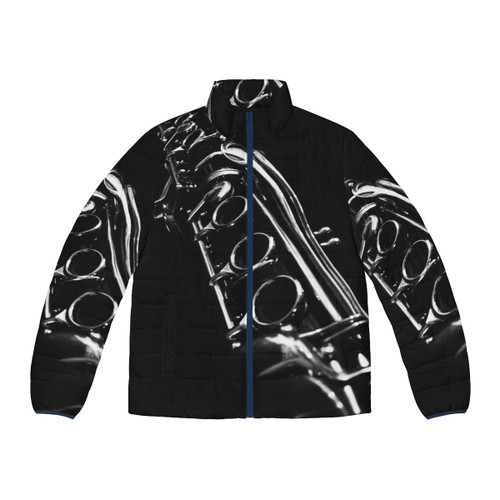 Clarinet Solo in B Minor Puffer Jacket - Black and White Music Art