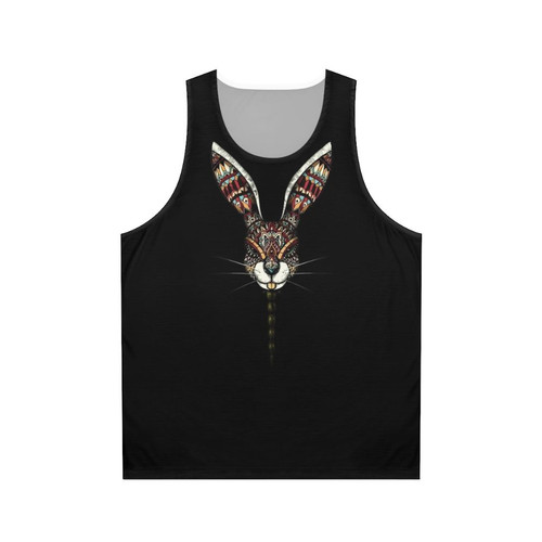Bearded bunny graphic on a unisex tank top