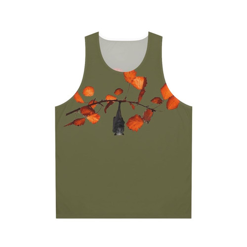 Moss green unisex tank top with cute bats hanging on leaves