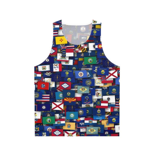 Unisex tank top featuring flags of all 50 US states