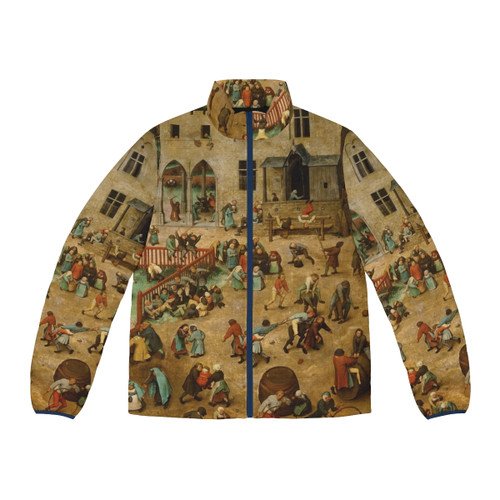 Pieter Bruegel the Elder inspired puffer jacket with children's games design