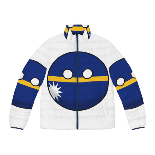 Nauruan Countryball Puffer Jacket featuring the national flag and cultural elements