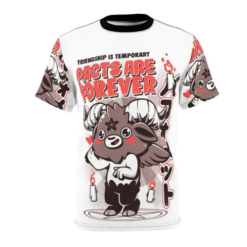 A stylized vintage-inspired t-shirt design featuring the occult symbol of Baphomet, creating a creepy, spooky aesthetic.