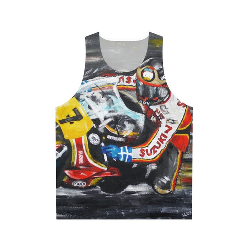 Barry Sheene motorsports Suzuki motorcycle oil painting unisex tank top