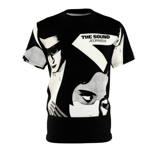 Alternative music t-shirt featuring a post punk-inspired all-over print design