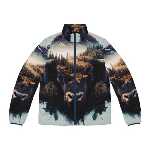 Nature's Majesty Bison Puffer Jacket featuring a majestic bison graphic design